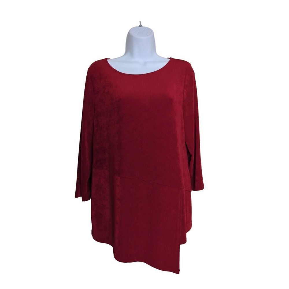 Chico's Travelers Women's Red Asymmetrical 3/4 Sleeve Top Size 1 (M) (8)